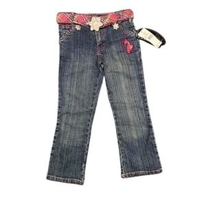VTG Baby Phat Girls Jeans Size 3T Blue Denim Embellished Belt Pink Stitching NEW